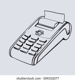 Vector sketch of POS counter-top payment processing terminal