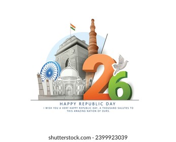 Vector sketch poster of  indian monuments with creative calligraphy for india republic Day (26th January)