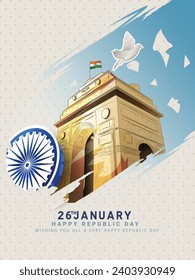 afiche de boceto vectorial de los monumentos indios para el Día de la República de India (26 de enero).
