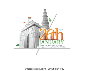 Vector sketch poster of  indian monuments with creative calligraphy for india republic Day (26th January)