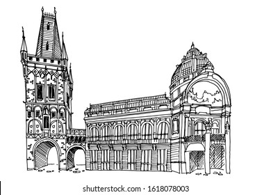 vector sketch of The Powder Tower, Prague, Czech Republic.