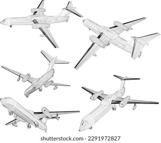 Vector sketch of a private jet airplane illustration