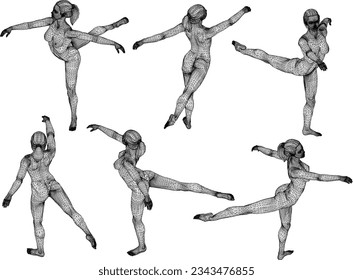 Vector sketch of a professional ballet dancer gymnast athlete performing at a competition