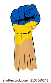 Vector Sketch Punching or Fisting Hand, body painting Ukraine Flag 
