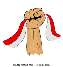 Vector Sketch Punching or Fisting Hand, with indonesia flag
