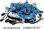 the vector sketch of rafting boat on the river