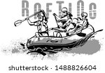 the vector sketch of rafting man on the river