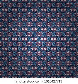 Vector sketch ready for contemporary flat design for poster, invitation, post card, textile design in blue, black and purple colors. Abstract floral elements seamless pattern.