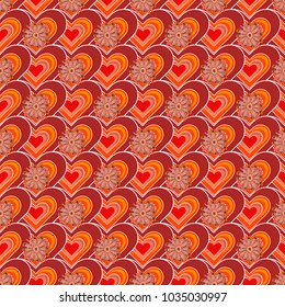 Vector sketch ready for contemporary flat design for poster, invitation, post card, textile design in red, orange and white colors. Abstract floral elements seamless pattern.