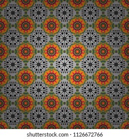 Vector sketch ready for contemporary flat design for poster, invitation, post card, textile design in black, orange and brown colors. Abstract floral elements seamless pattern.