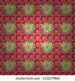 Vector sketch ready for contemporary flat design for poster, invitation, post card, textile design in yellow, pink and red colors. Abstract floral elements seamless pattern.