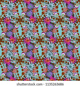 Vector sketch ready for contemporary flat design for poster, invitation, post card, textile design in red, green and blue colors. Abstract floral elements seamless pattern.