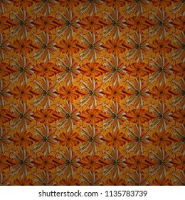 Vector sketch ready for contemporary flat design for poster, invitation, post card, textile design in orange, magenta and yellow colors. Abstract floral elements seamless pattern.
