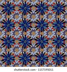 Vector sketch ready for contemporary flat design for poster, invitation, post card, textile design in black, gray and blue colors. Abstract floral elements seamless pattern.