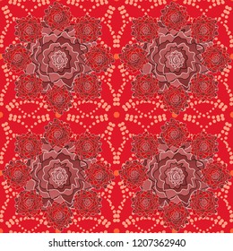 Vector sketch ready for contemporary flat design for poster, invitation, post card, textile design in red, pink and orange colors. Abstract floral elements seamless pattern.