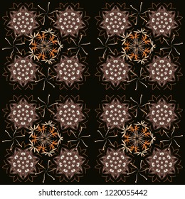 Vector sketch ready for contemporary flat design for poster, invitation, post card, textile design in brown, gray and black colors. Abstract floral elements seamless pattern.