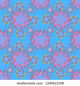 Vector sketch ready for contemporary flat design for poster, invitation, post card, textile design in red, pink and blue colors. Abstract floral elements seamless pattern.