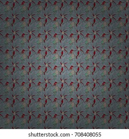 Vector sketch ready for contemporary flat design for poster, invitation, post card, textile design in brown, red and green colors. Abstract floral elements seamless pattern.