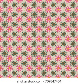 Vector sketch ready for contemporary flat design for poster, invitation, post card, textile design in pink, beige and green colors. Abstract floral elements seamless pattern.