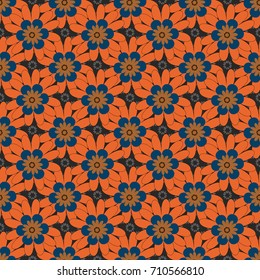 Vector sketch ready for contemporary flat design for poster, invitation, post card, textile design in gray, brown and orange colors. Abstract floral elements seamless pattern.