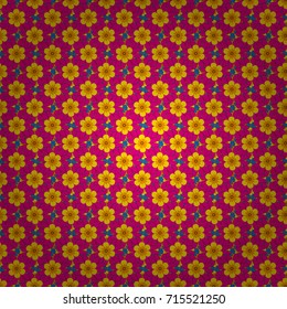 Vector sketch ready for contemporary flat design for poster, invitation, post card, textile design in blue, magenta and yellow colors. Abstract floral elements seamless pattern.