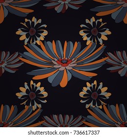 Vector sketch ready for contemporary flat design for poster, invitation, post card, textile design in black, gray and orange colors. Abstract floral elements seamless pattern.