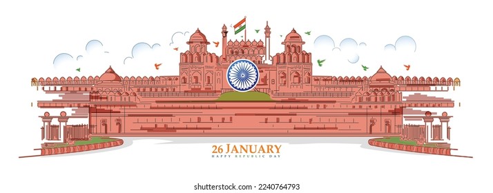 vector sketch of  red fort for Republic Day India (26 January).