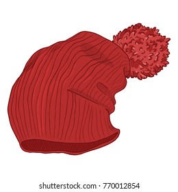 Vector Sketch Red Knitted Winter Cap. Urban Style.