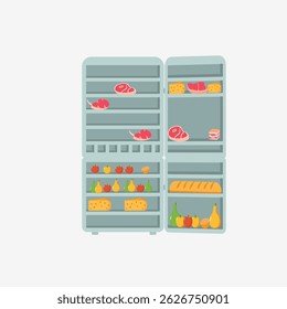 Vector sketch of refrigerator with closed door and coloured background showing hand drawn fridge for marketing sale or internet poster with best offer on shopping date and purchase for customer

