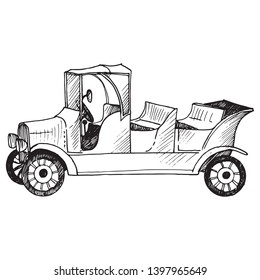 vector sketch of retro car, old automobile, hand drawn illustration
