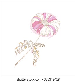 Vector sketch retro flower on white 