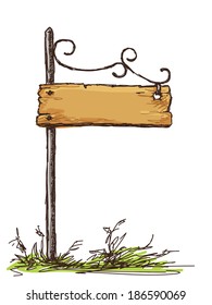 Vector sketch retro sign board wooden with steel decoration