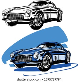 The vector sketch of the retro sport vehicles