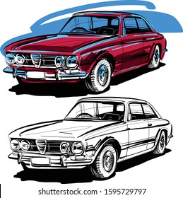 The vector sketch of the retro sport vehicles