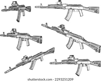 Esbozo vectorial de la ilustración del arma de rifle