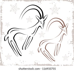 Vector sketch of rock paintings of a deers. Hand draw.