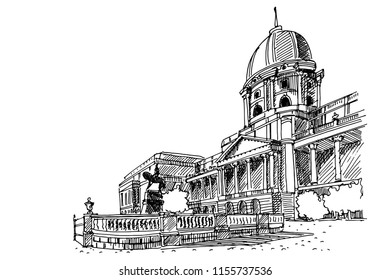 Vector sketch of Royal palace in Budapest, Hungary.