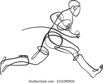 the vector sketch of the rugby player with ball