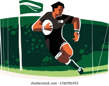 the vector sketch of the rugby player with rugby ball in his hands