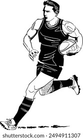 vector sketch of the rugby player with rugby ball