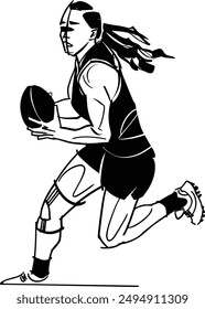 vector sketch of the rugby player with rugby ball