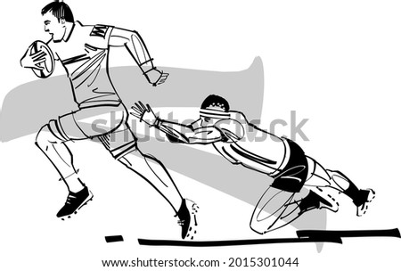 vector sketch of the rugby player with rugby ball in his hands 
