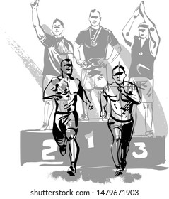 the vector sketch of running competition athletes 