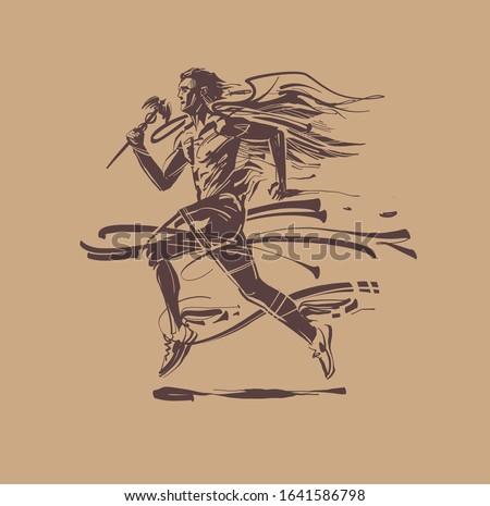 The vector sketch of the running god Hermes