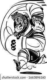 the vector sketch of the running rugby player with rugby ball in his hands