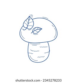 Vector sketch russula, champignon, boletus mushroom black and white graphics, autumn mushroom isolated on white background