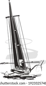 the vector sketch of sailing boat on the sea