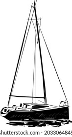vector sketch of the sailing boat on the ocean