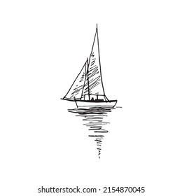 Vector sketch of sailing yacht in hand drawn style. Perfect for logo design