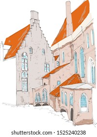 Vector sketch of Saint John's hospital, Bruges, Brugge, Belgium.
